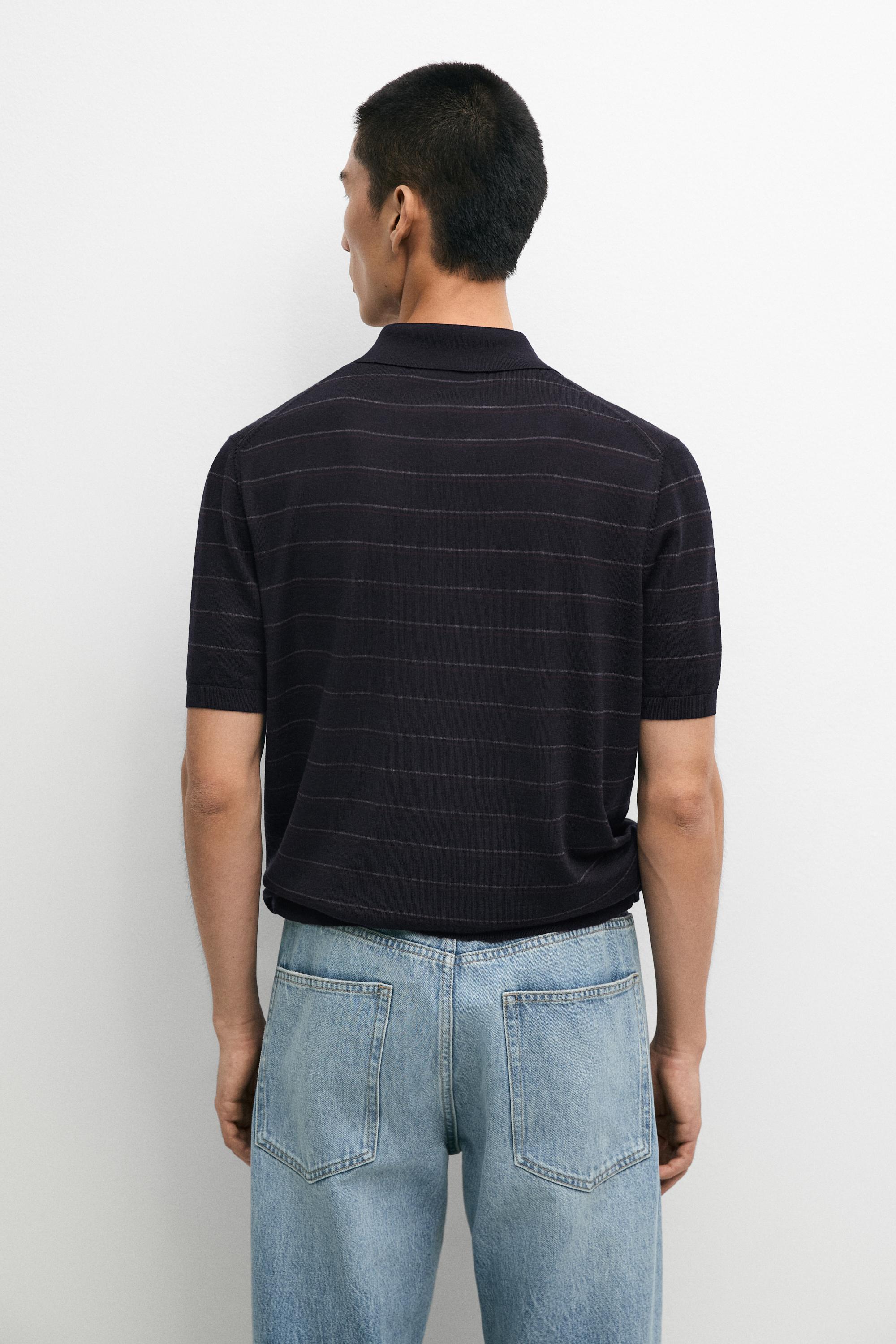 Striped short sleeve knit polo sweater